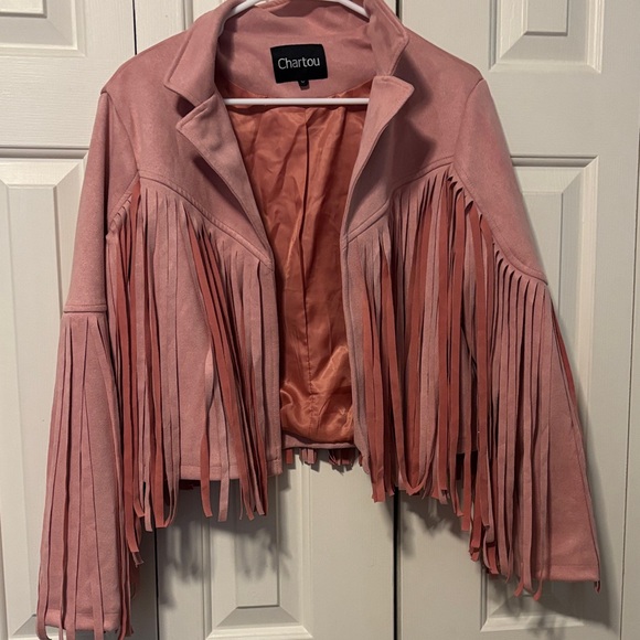 Chartou Women Casual Faux Leather  Motorcycle Fringe Cropped Jacket - Picture 9 of 10